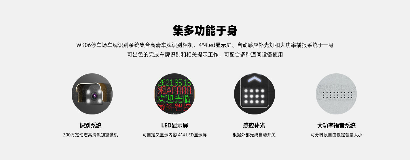 WK06車(chē)牌識(shí)別系統(tǒng) 具備識(shí)別功能、顯示功能、補(bǔ)光功能和語(yǔ)音功能