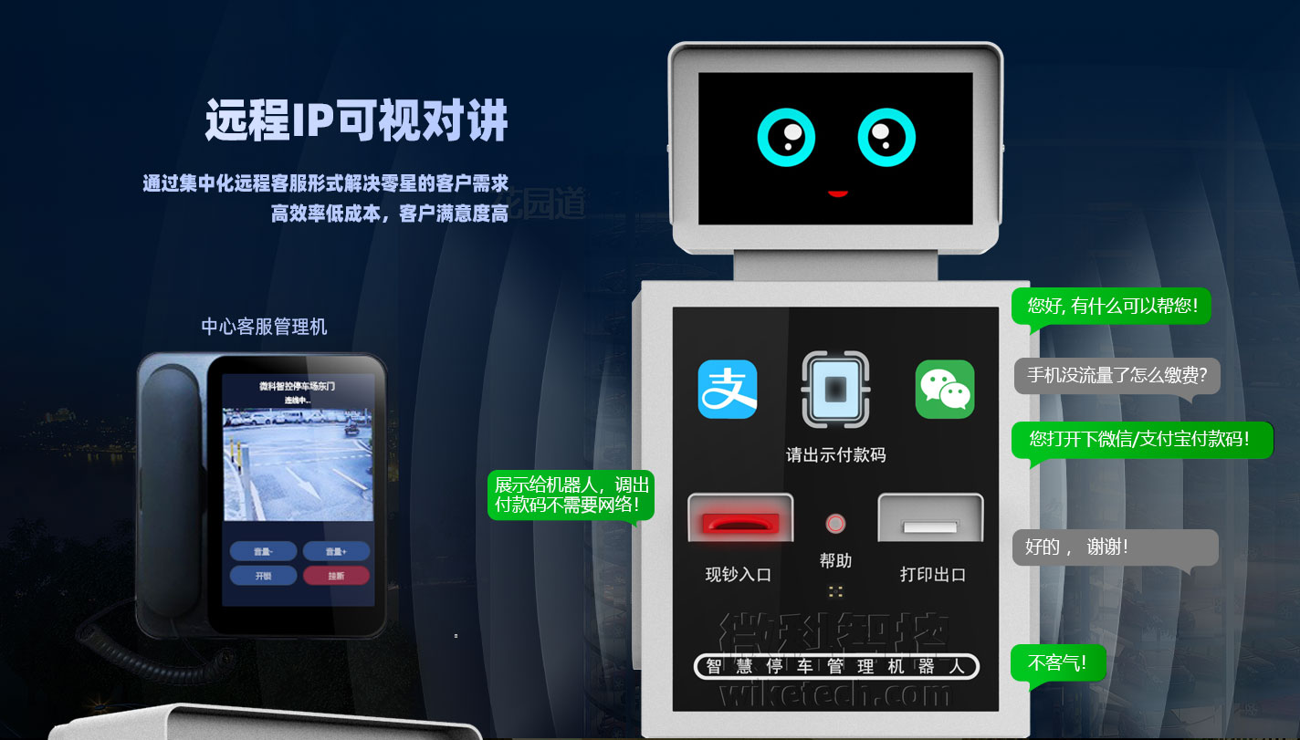 湖南長沙無人值守停車場收費系統現金機器人-一鍵遠程呼叫可視對講
