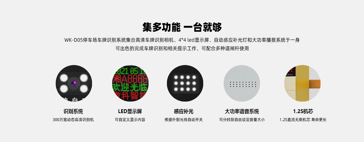 WK-D05車牌識別停車場智能道閘一體機 集識別系統、顯示屏、補光燈、語音系統、道閘系統于一身